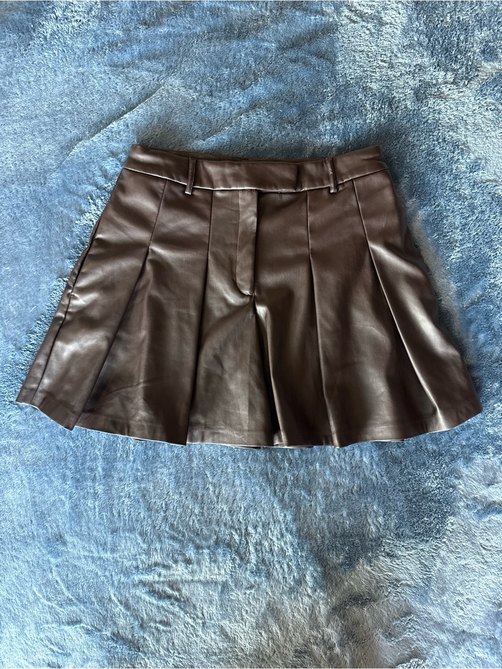 Brown Express Faux Leather Pleated Mini Skirt